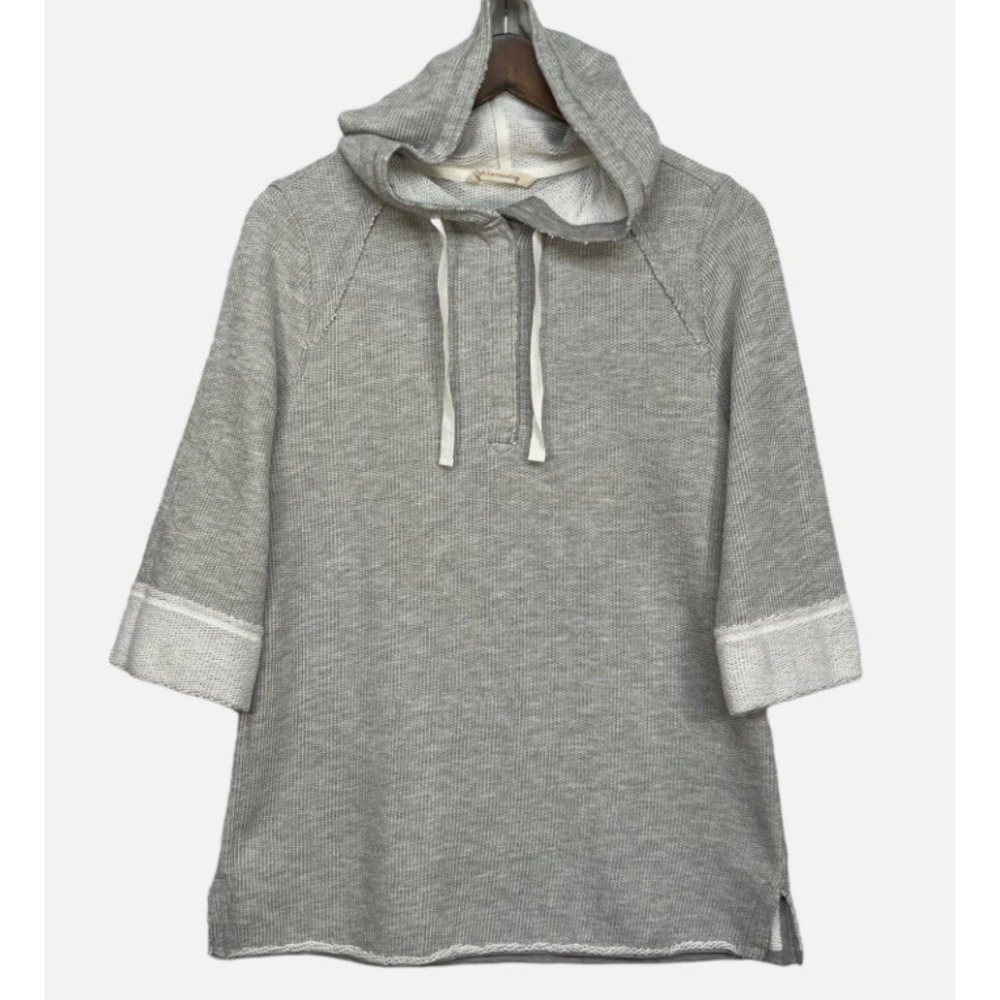 Soft Surroundings Gray Heathered Knit 3/4 Sleeve Hoodie Pullover Women Size M